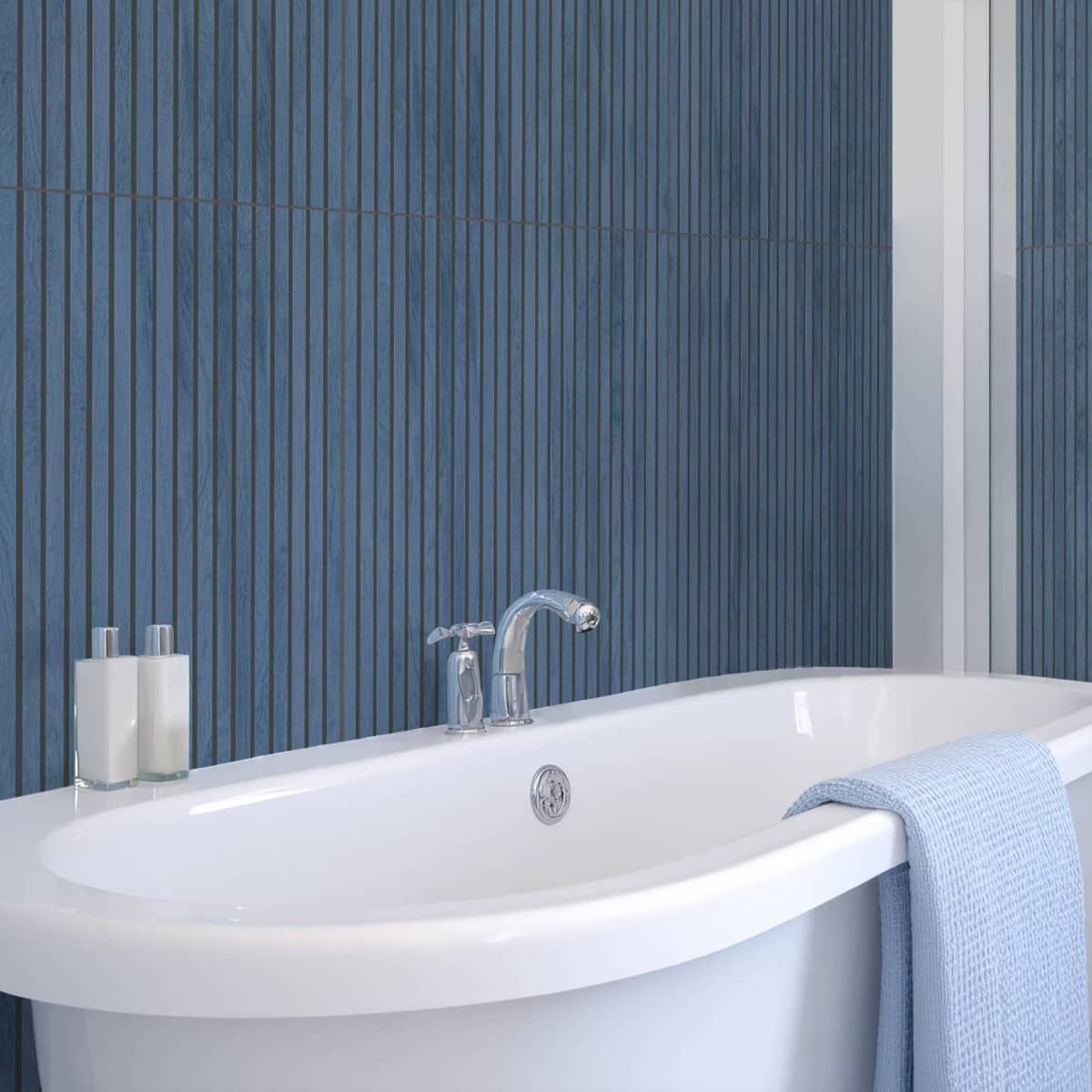 Linnea Blue Wood Panel Porcelain 60x120cm | Bathroom Wall Tiles